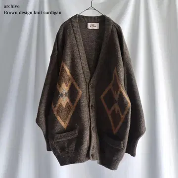 00s archive 브라운 기하학 패턴 니트 가디건 모헤어 터치