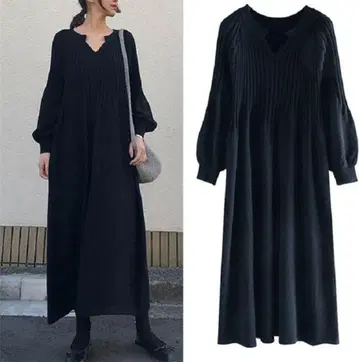 블랙 롱 니트 원피스