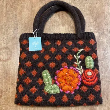 울 꽃무늬 자수 토트백 다크 브라운