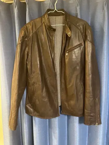 브라운 가죽 싱글 라이더 자켓