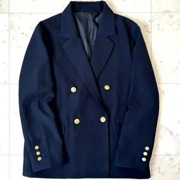 새상품급 ANGIE 테일러드 자켓 골드 버튼 더블 브레스트 네이비