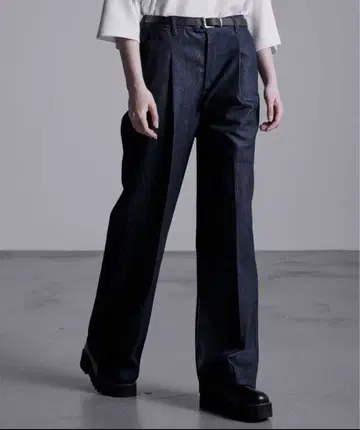 Loose 드레이프 와이드 플레어 슬랙스 인디고 블루