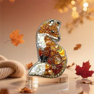 여우 가을 계절 비즈 자수 브로치 핸드메이드