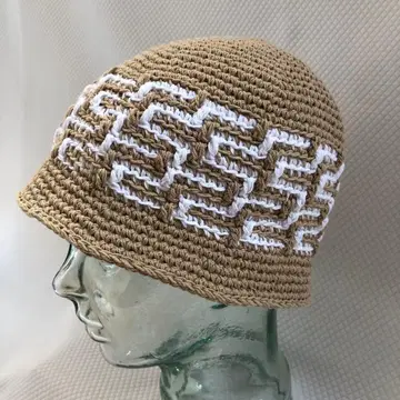 뜨개질 무늬 버킷햇 베이지/화이트 비니 코튼 100%