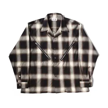 A PUZZLING HOME 체크 무늬 긴팔 셔츠 지퍼 포켓 부착