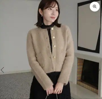 anuans 캐시미어 블렌드 노카라 니트 자켓 BEIGE