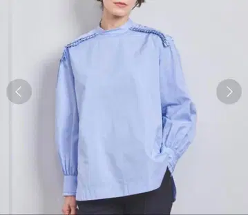 UNITED ARROWS 턱 프릴 하이넥 블라우스 색스 블루 36