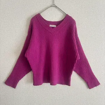 avv 리브 니트 스웨터 V넥 긴팔 드롭 숄더 풀오버