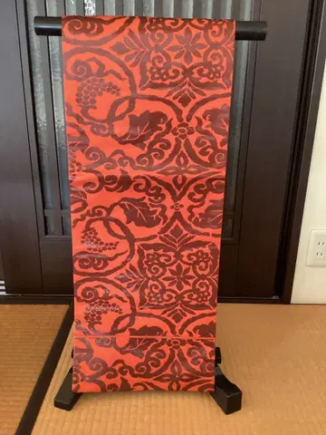 나고야 오비 오렌지와 브라운 꽃무늬 순수 실크