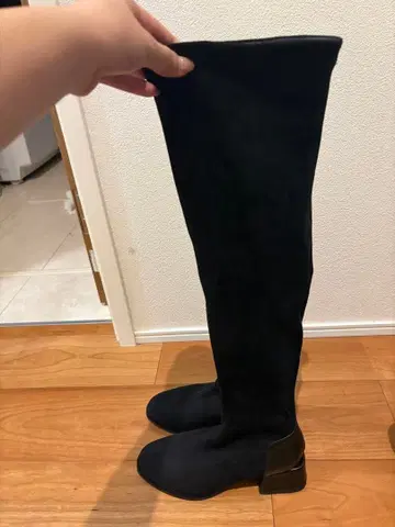 블랙 니하이 부츠 스웨이드 느낌 힐 5cm