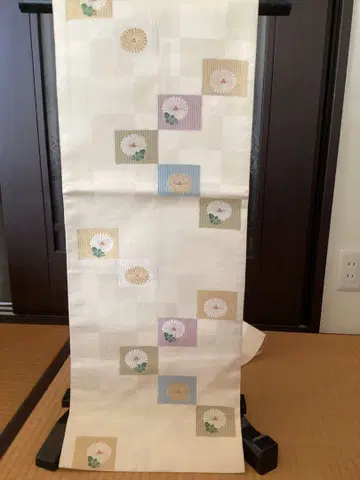 나고야 오비 꽃무늬 자수 파스텔 컬러 순수 실크