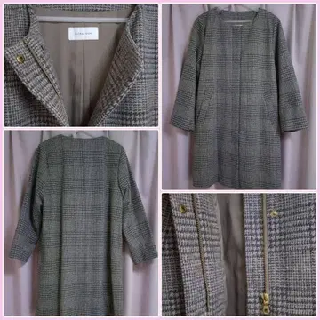 글로벌 워크 노카라 코트 / 롱 코트 / 체크 무늬 코트