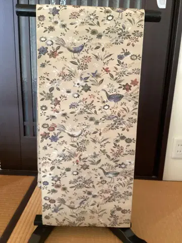 나고야 오비 꽃과 새의 직조 패턴 순수 실크