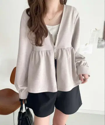 milybilet 스웨이드 분또 페플럼 더블 지퍼 자켓 가디건