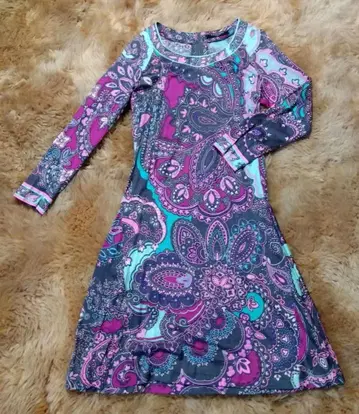 LEONARD 레오나르 페이즐리 무늬 긴팔 원피스