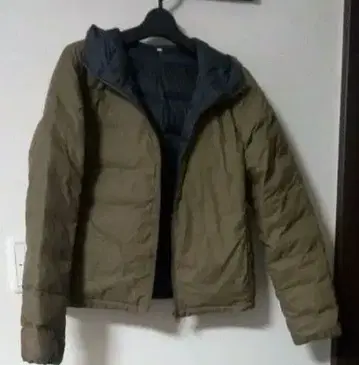 무인*카키 후드 부착 다운 자켓