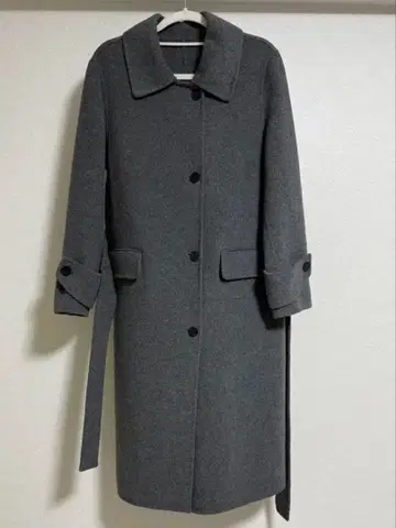그레이 롱 코트 벨트 포함 울 코트 M