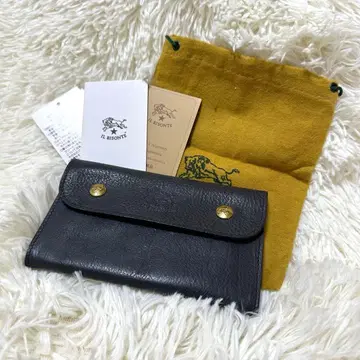 미사용 수납 가방 포함 일비종떼 가죽 미디엄 지갑 다크 네이비 주름 가죽