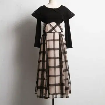 tocco closet 빅칼라 백 레이스업 긴팔 도킹 원피스