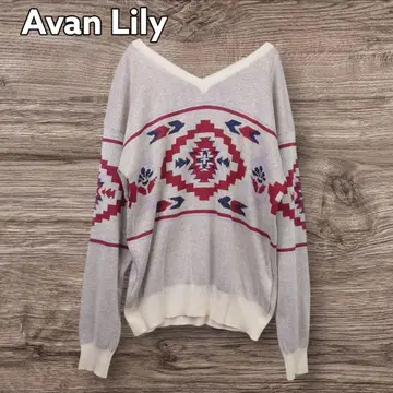 Avan Lily 네이티브 무늬 V넥 니트 빅 루즈 베이지 계열