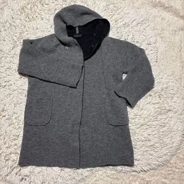 그레이 후드 부착 롱 코트 사이즈 38