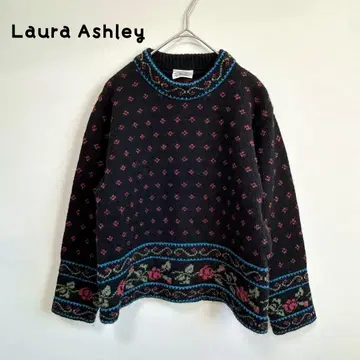 로라 애슐리 블랙 꽃 패턴 니트 스웨터 울 스코틀랜드제 빈티지