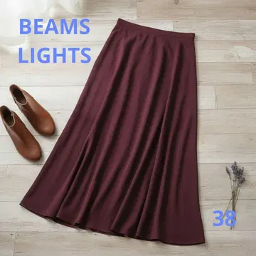 BEAMS LIGHTS 엘레강트 와인 레드 플레어 스커트 고급