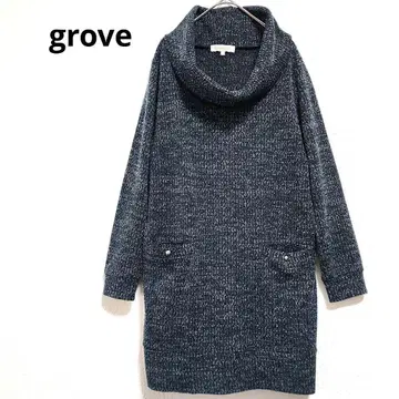 그로브 튜닉 터틀넥 트위드조 긴팔 그린 계열 L