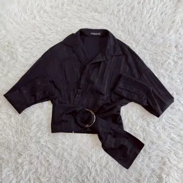 펑크 레이브 긴팔 벨트 크롭 셔츠 숏 볼레로 셔츠