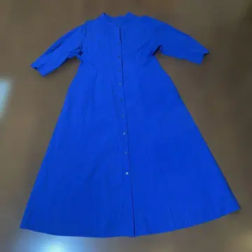 파랑 셔츠 원피스 7부 소매 A라인