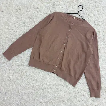 무인양품 가디건 크루넥 면 실크 둥근 카라 브라운 계열 (XL)