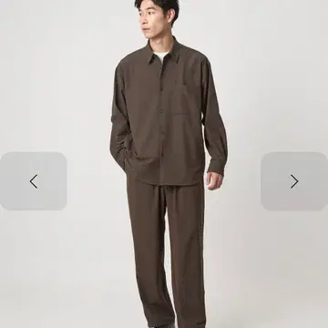 현행 브라운 S 셋업 레귤러 카라 셔츠 & 와이드 이지 팬츠