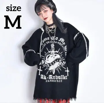 VOLCAN & APHRODITE 하트소드 데미지 니트 블랙 M