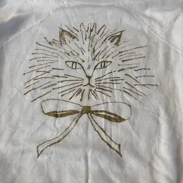 빈티지 80~90s 손글씨풍 맨투맨 고양이 프린트 동물 화이트