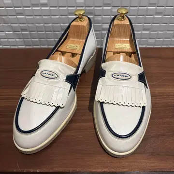 LANCEL 란셀 프린지 로퍼 화이트 네이비 25.5cm