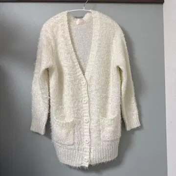 화이트 퍼지 니트 가디건