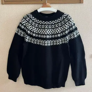 APC 노르딕 무늬 코튼 니트 스웨터 크루넥 블랙 M