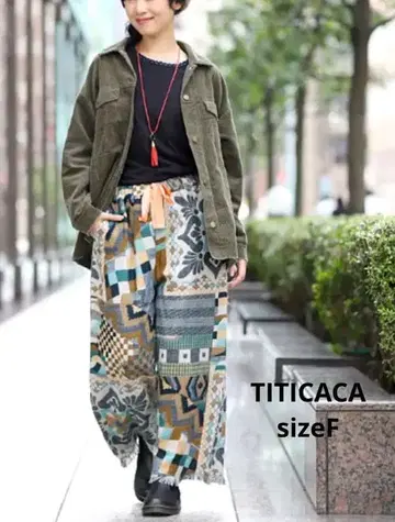 새상품급 TITICACA 패치워크 패턴 와이드 팬츠 멀티 컬러 F