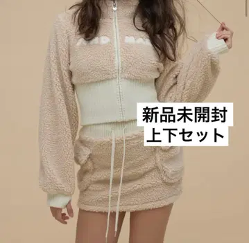 andmary Fluffy zip up jacket mini skirt