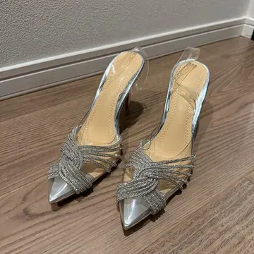 새상품 클리어 실버 하이힐