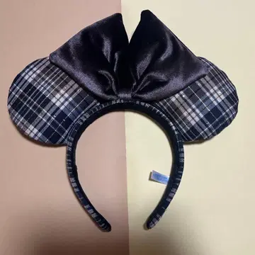 [ 디즈니 ] 체크 무늬 새틴 리본 머리띠