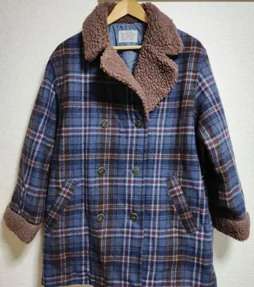 RAFAGA 네이비 체크 무늬 미들 코트