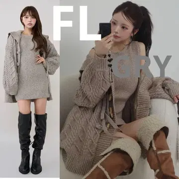 다리치 케이블 앙상블 니트 미니 원피스 그레이