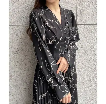 COCODEAL 플라워 프린트 긴팔 롱 원피스