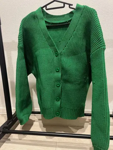 노치 그린 V넥 가디건