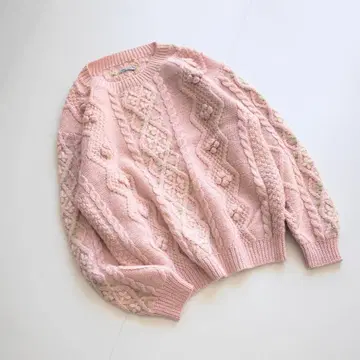 빈티지 꽃무늬 자수 핸드 니트 핑크 SA9