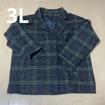 [ 빅 사이즈 ] 3L 네이비 계열 체크 더블 코트
