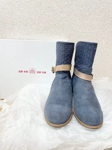 cava cava 뜨개질 무늬 숏부츠 블루 사바사바