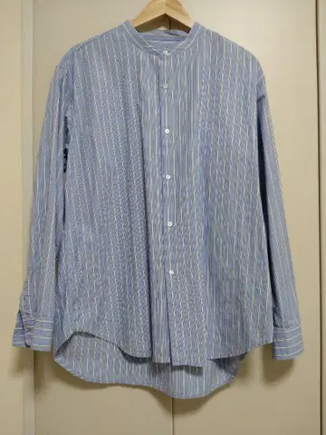 SHIPS any 밴드 카라 셔츠 라이트 블루 스트라이프 XL 사이즈