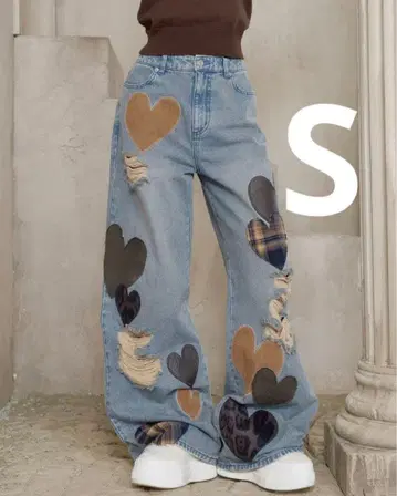 Darich 다리치 랜덤 하트 패치워크 데님 팬츠 S 사이즈